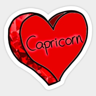 Capricorn Red Ruby Star Sign Love Heart Sticker